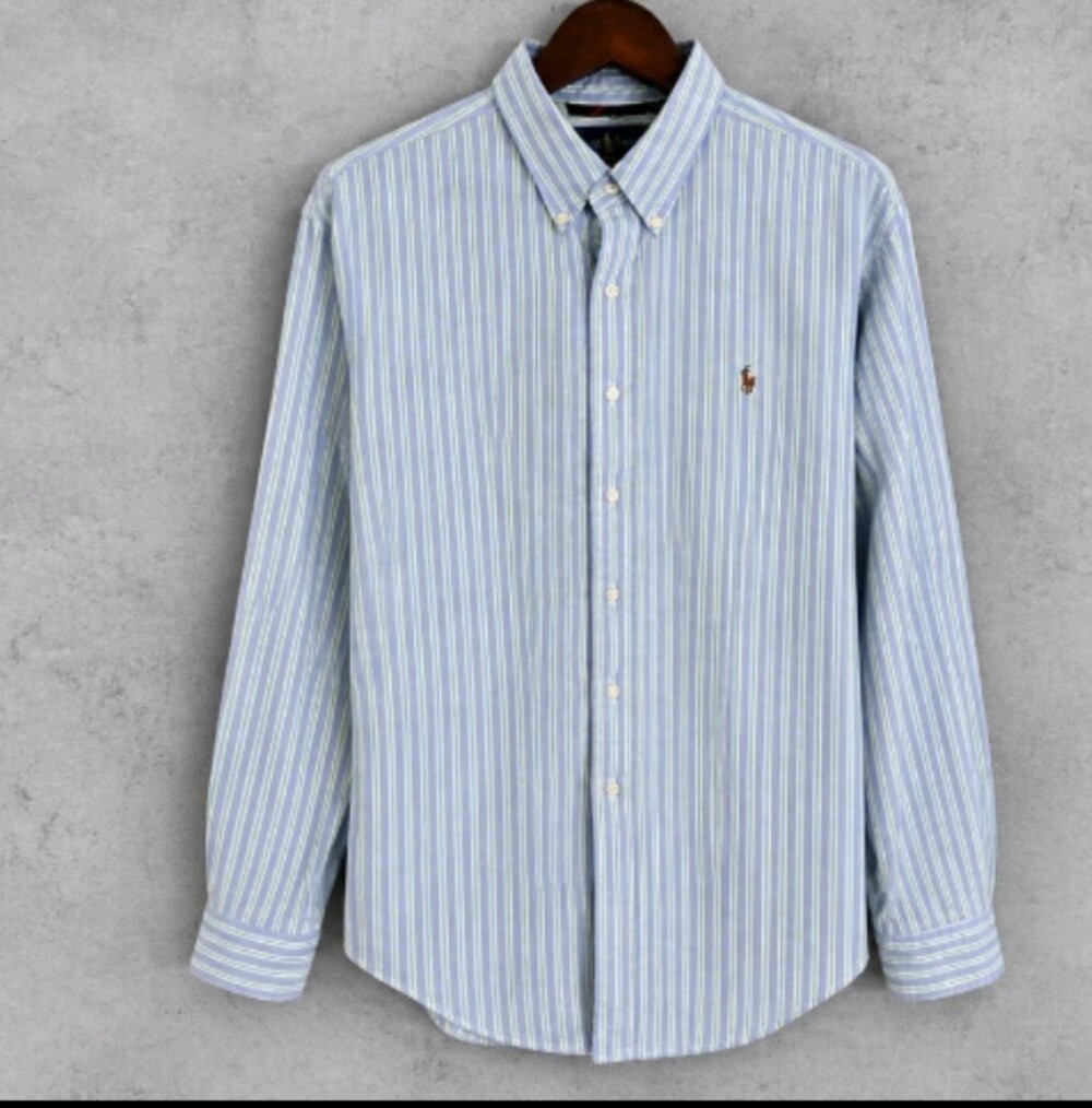 Ralph Lauren Mens XXL Classic Fit Blue Green Striped Oxford Button Down Shirt